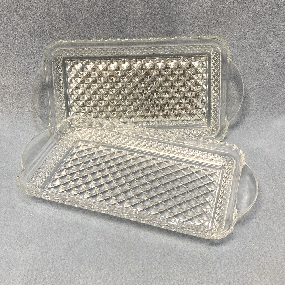 Vintage Pressed Glass Squares and Diamonds tray, anchor hocking, Wexford